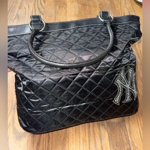 Yankey  Black Quilted Tote with Rhinestone Accent